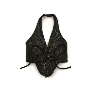 New Pink XS/S Velvet Black Lace Up Crop Halterneck Vest